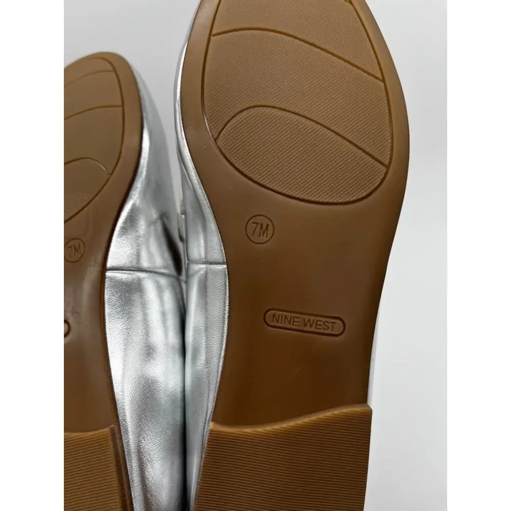 Nine West Bennit Bit Chain Loafers Metallic Silver - Size 7